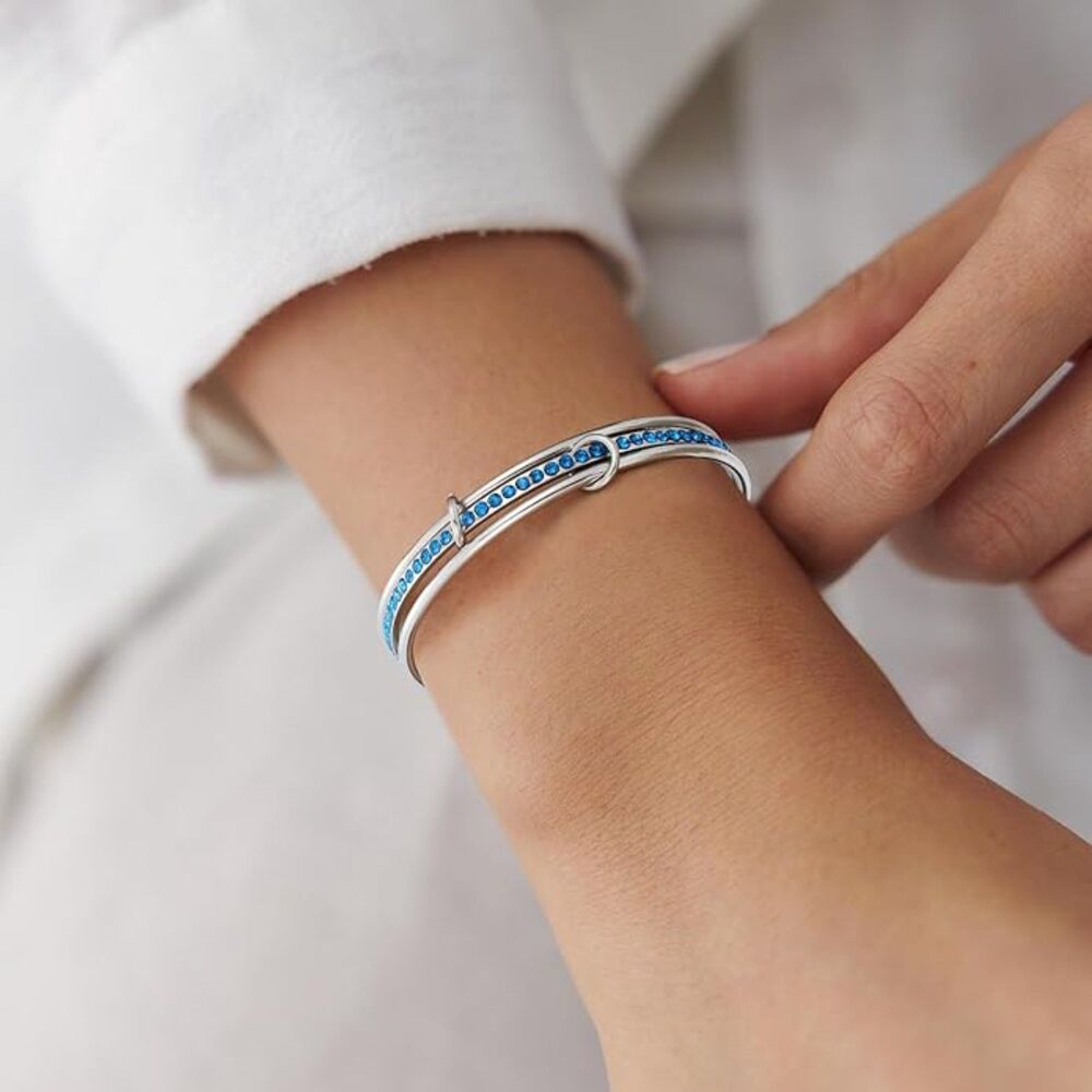 Stackable Silver Blue Zirconia Bangle Bracelet 18K Plated Stainless Steel